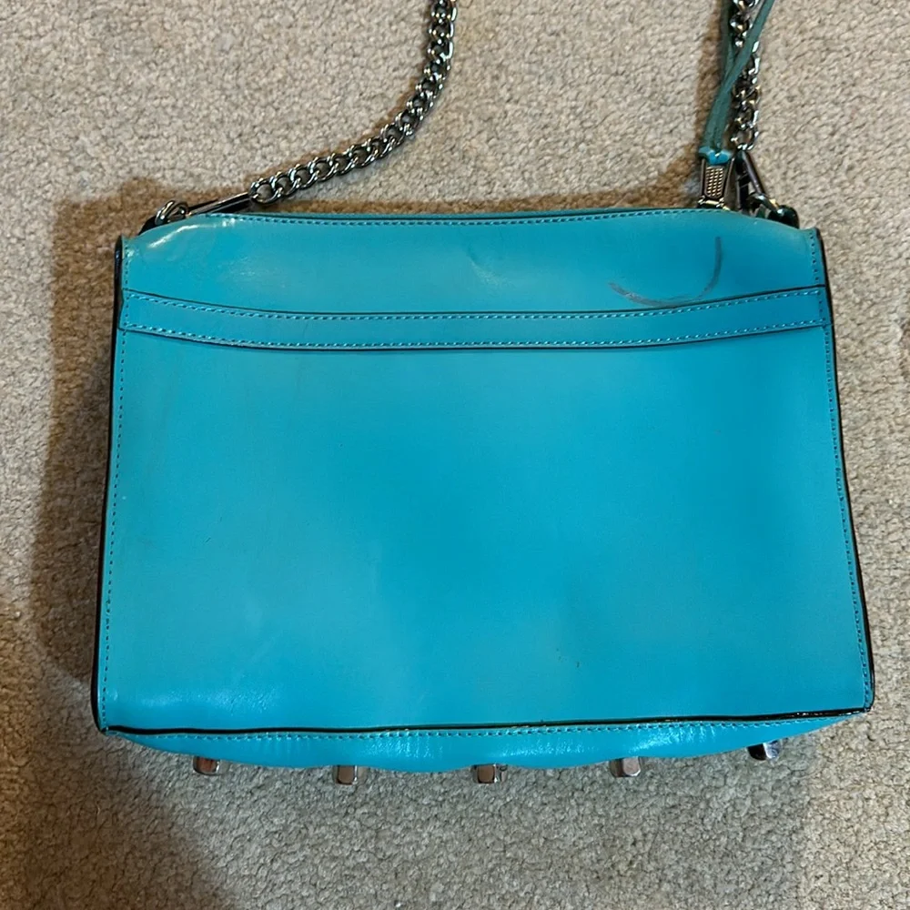Aqua laser-cut leather Rebecca Minkoff M.A.C. crossbody bag w/ silver hardware - Picture 6 of 12
